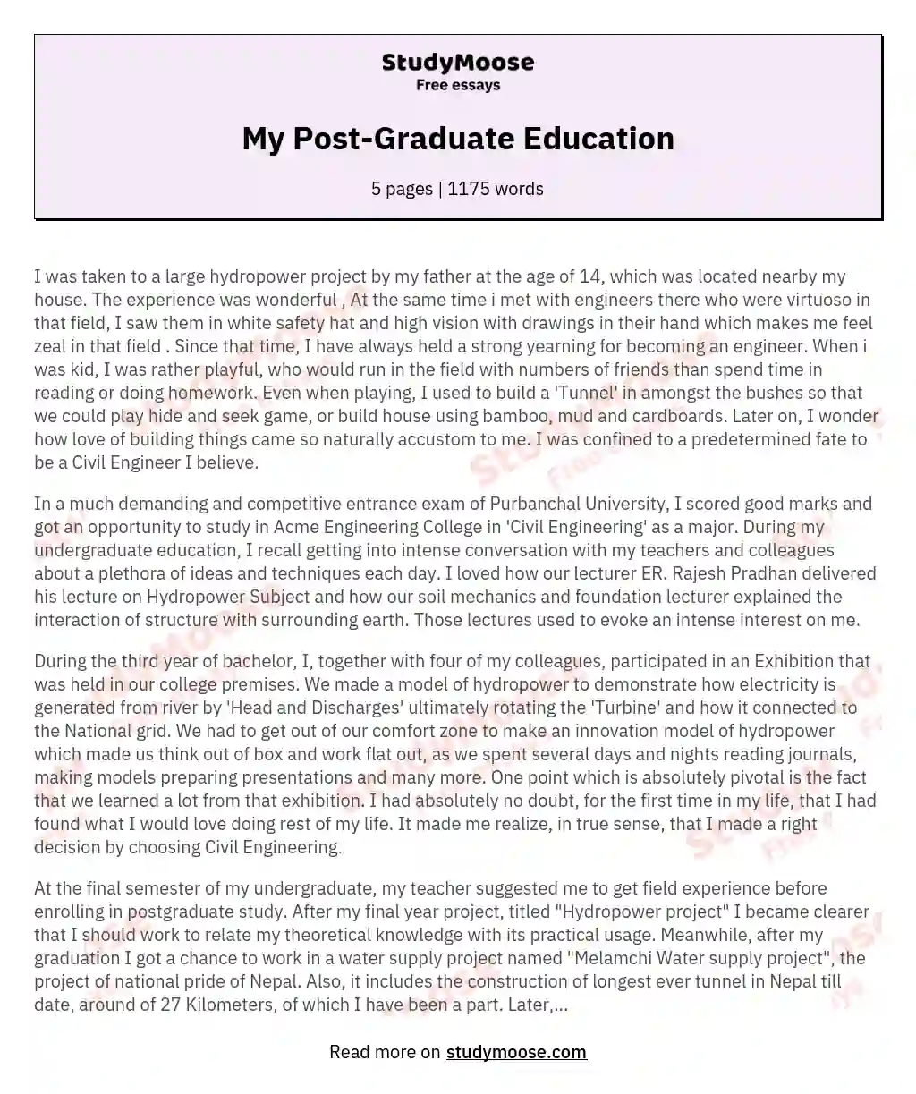 My Post-Graduate Education essay