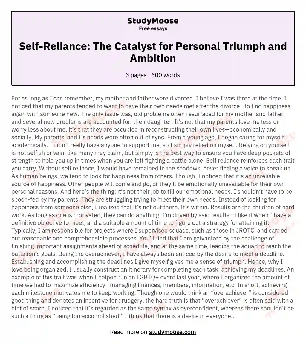 Self-Reliance: The Catalyst for Personal Triumph and Ambition essay