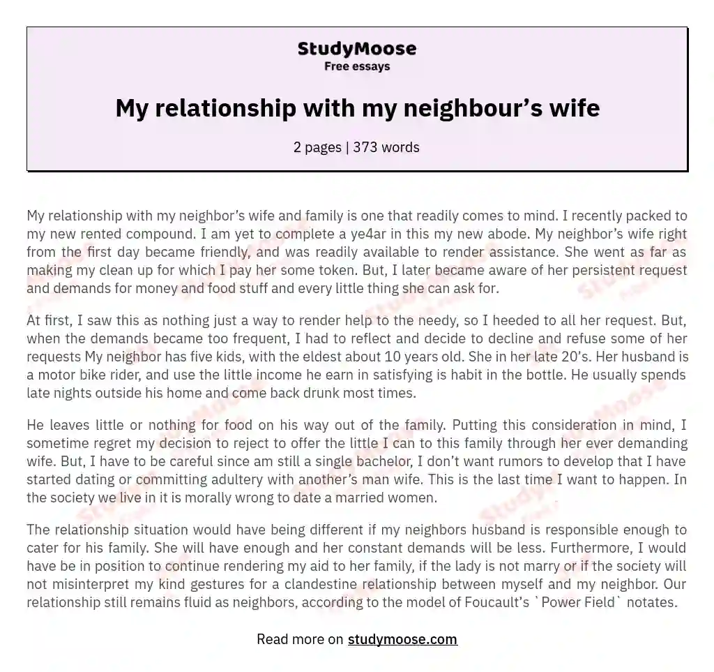 My relationship with my neighbour’s wife essay