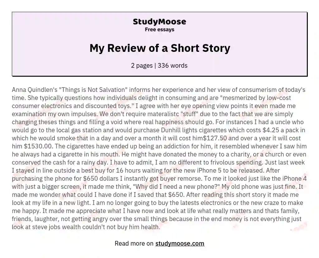 My Review of a Short Story essay