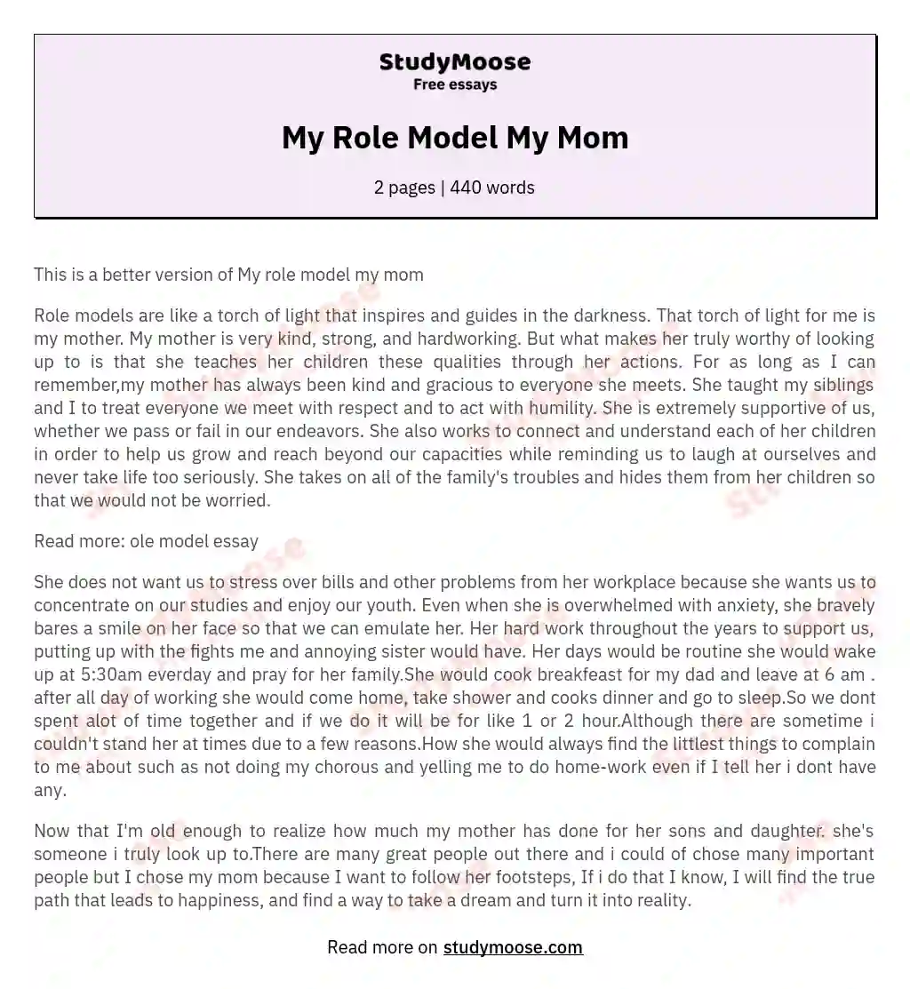 My Role Model My Mom essay