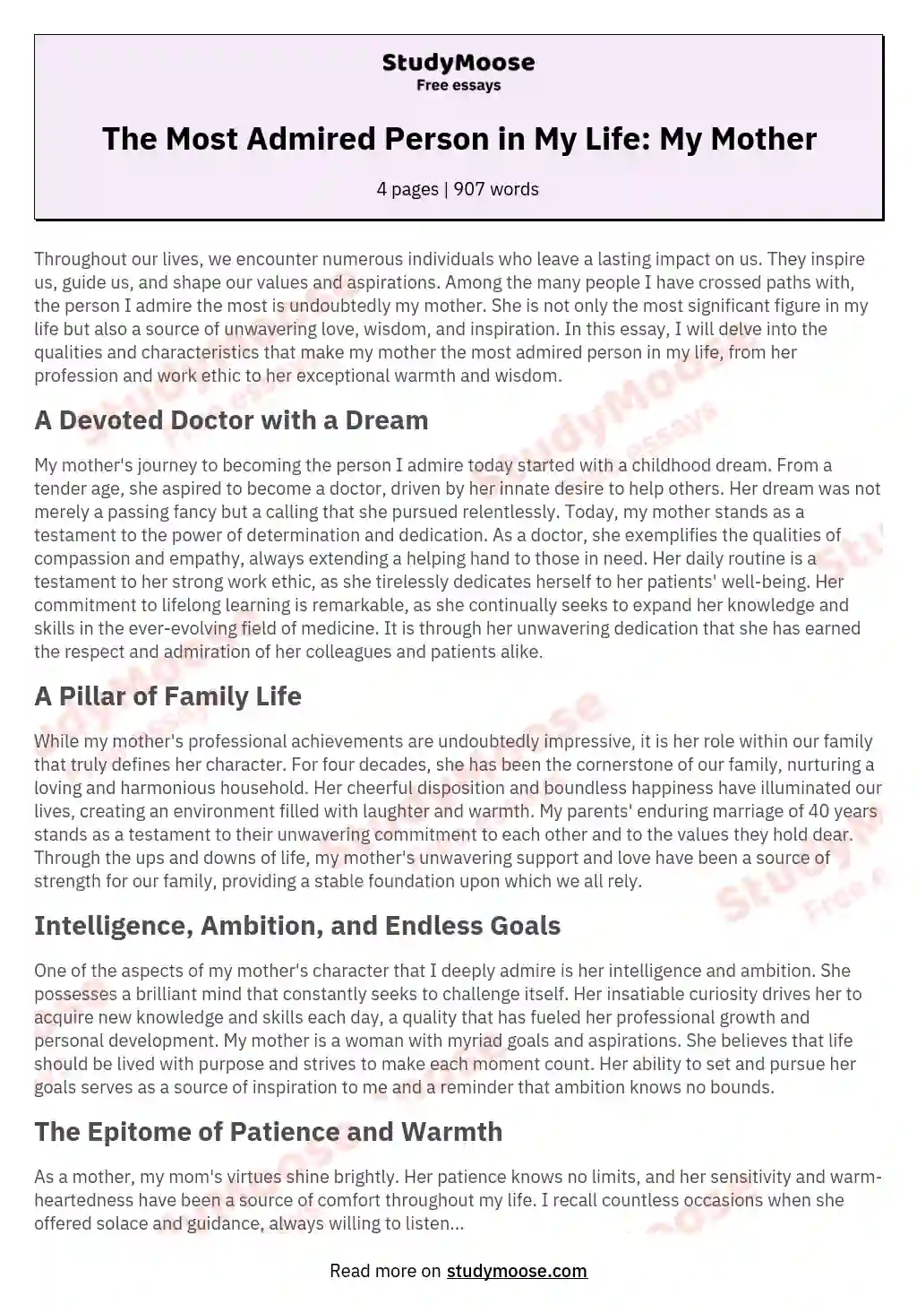 my mother essay 2 page