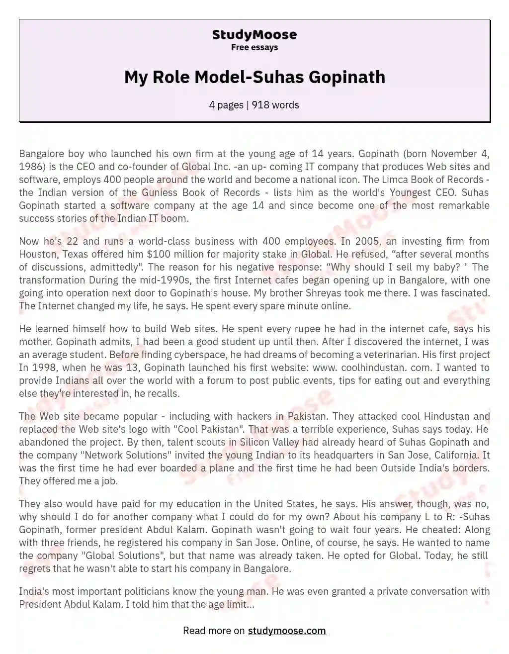 My Role Model-Suhas Gopinath essay