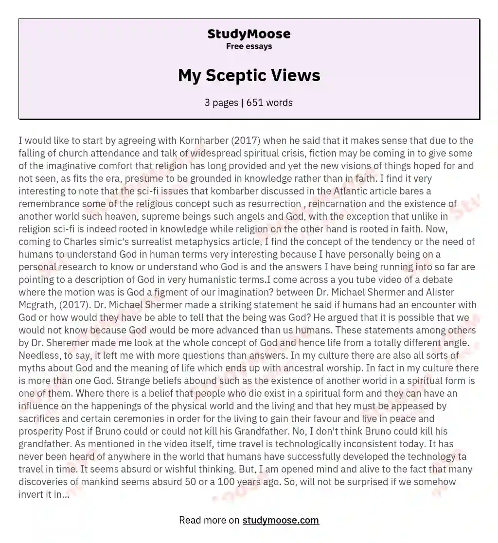 My Sceptic Views essay