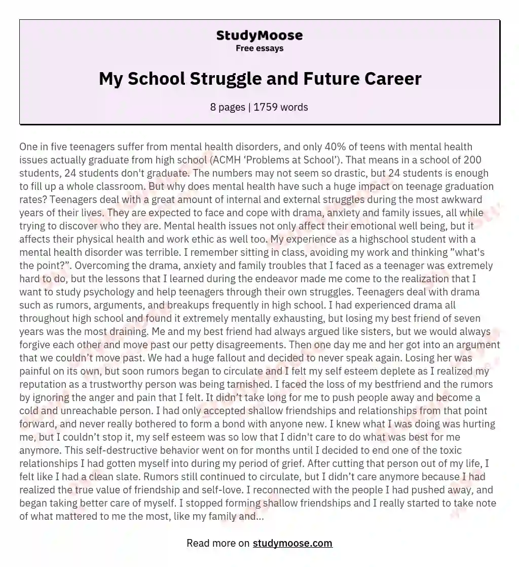 My School Struggle and Future Career essay