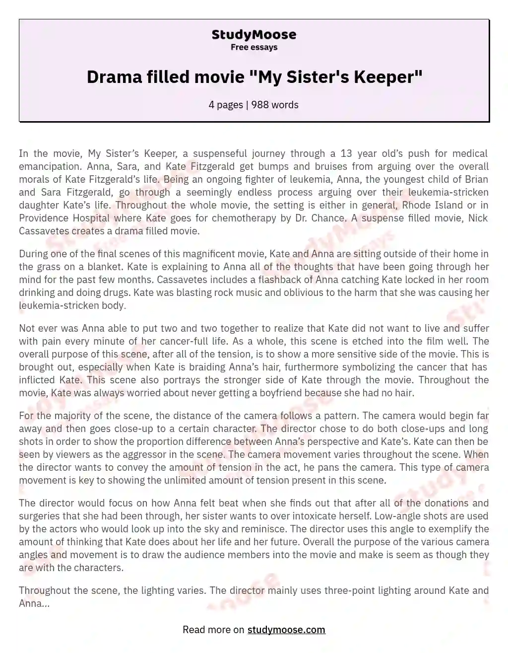 Drama filled movie "My Sister's Keeper" essay