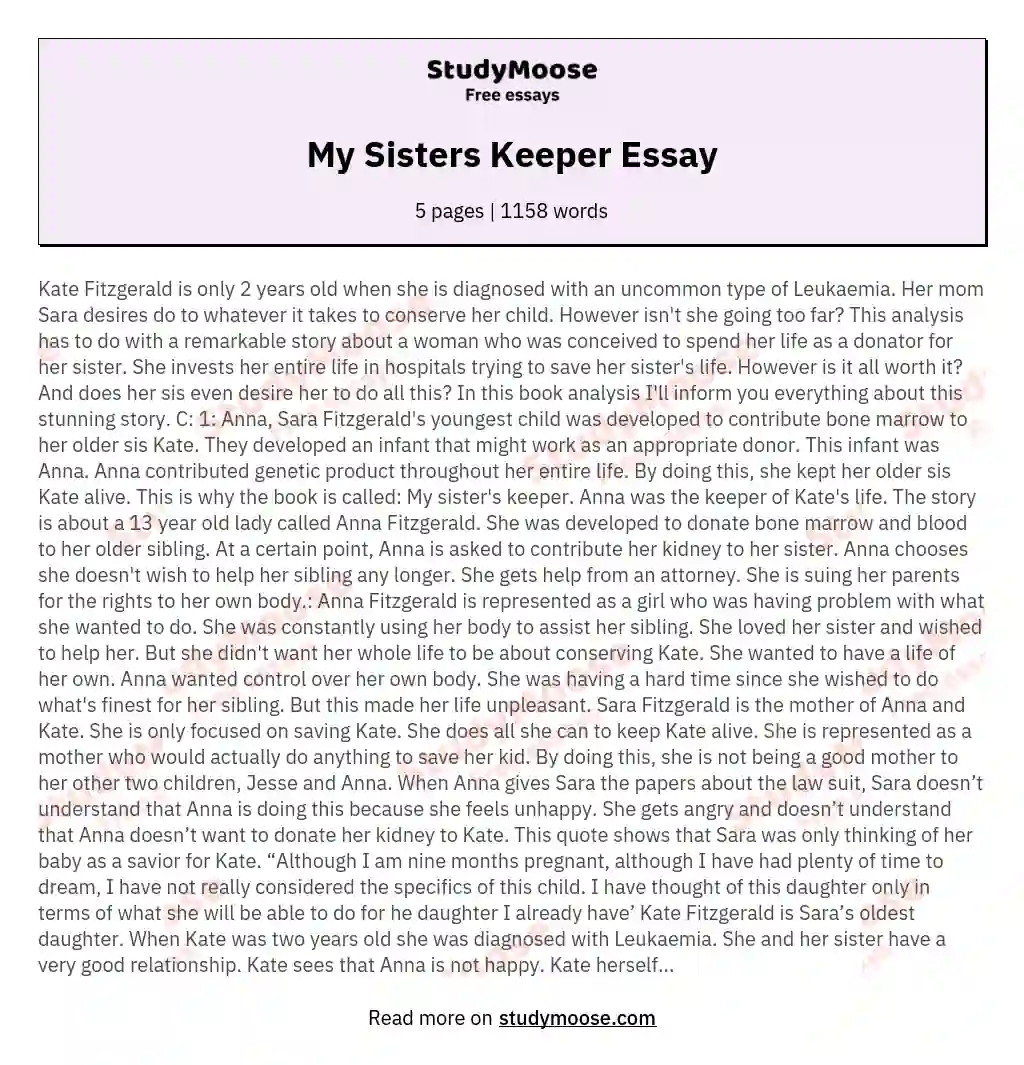 My Sisters Keeper Essay essay