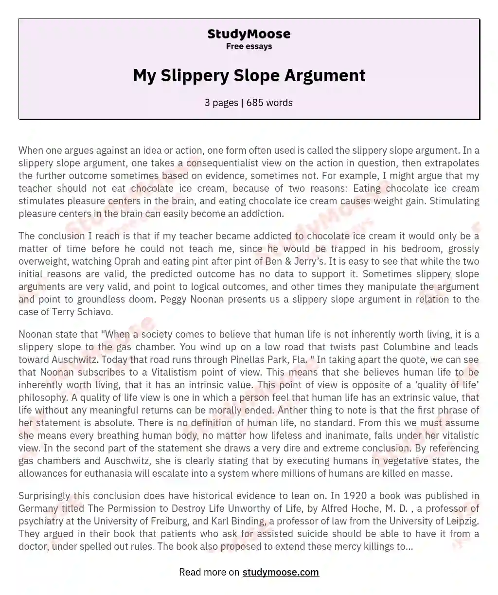 My Slippery Slope Argument