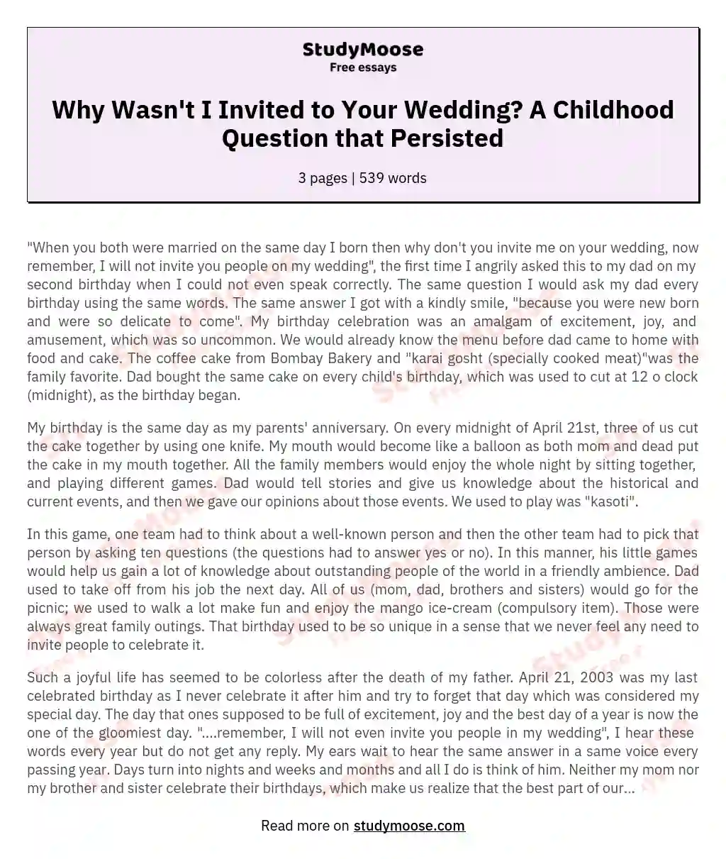 Why Wasn't I Invited to Your Wedding? A Childhood Question that Persisted essay