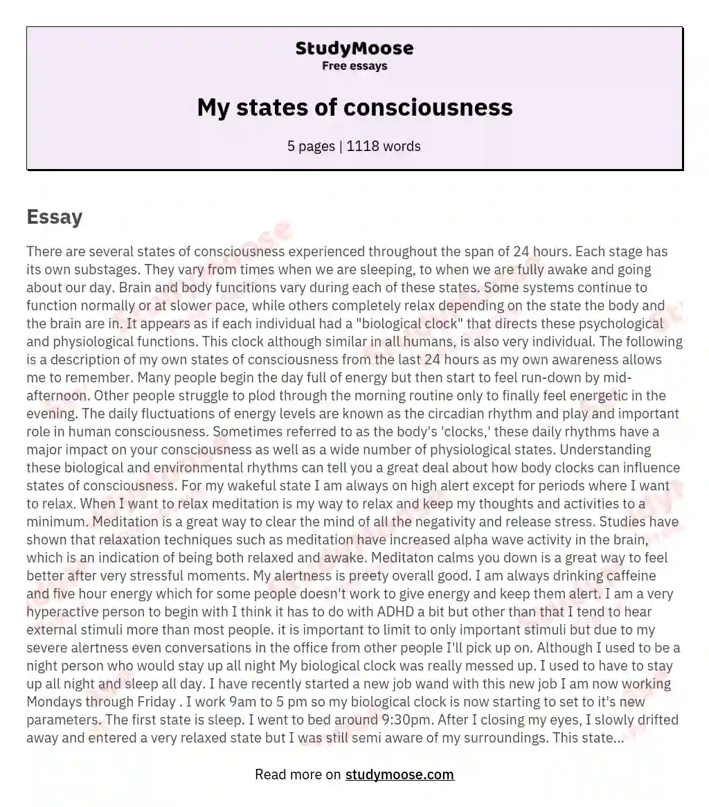 My states of consciousness essay