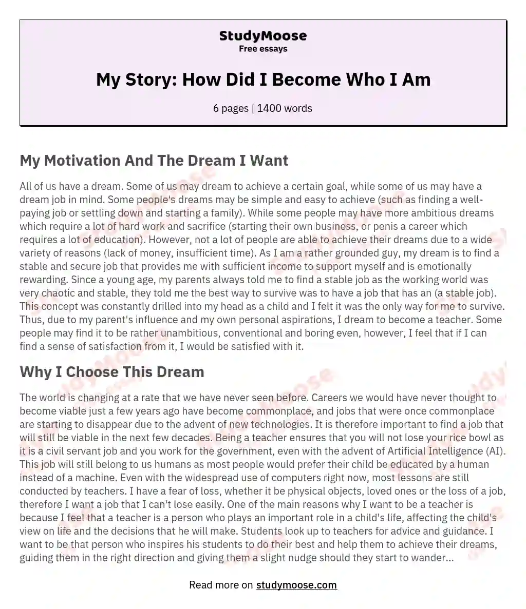 My Story: How Did I Become Who I Am essay