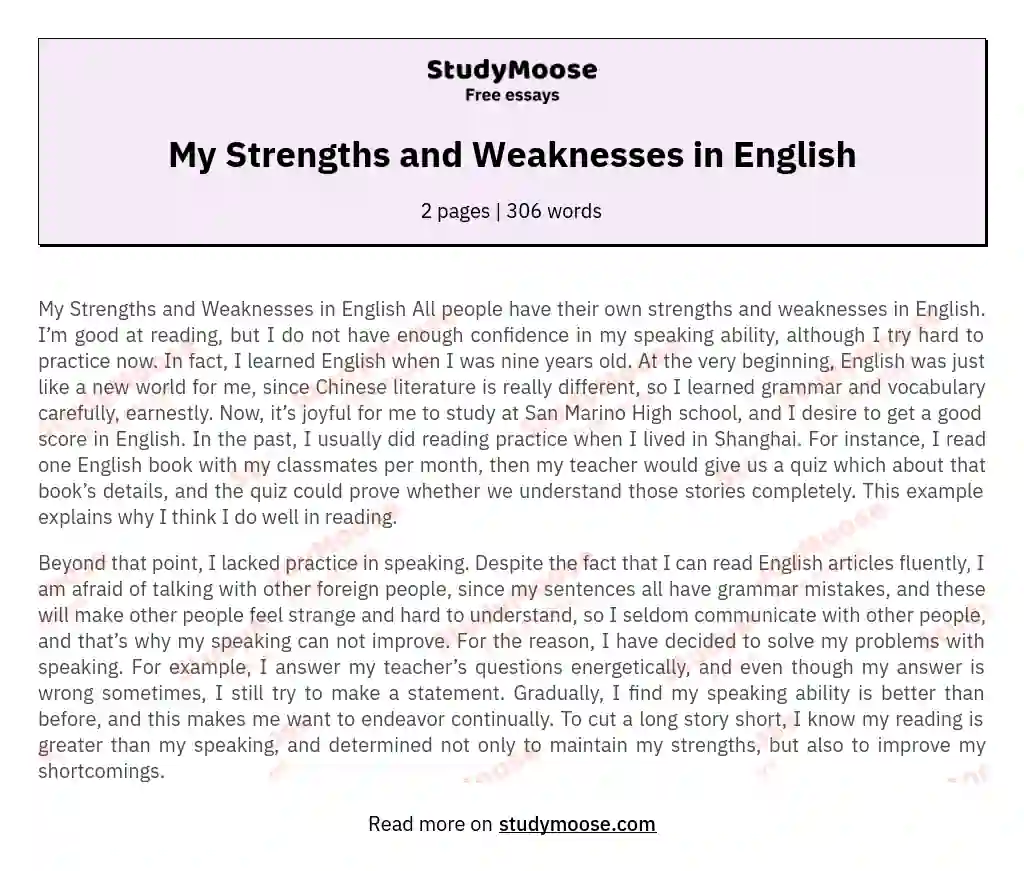 My Strengths and Weaknesses in English essay