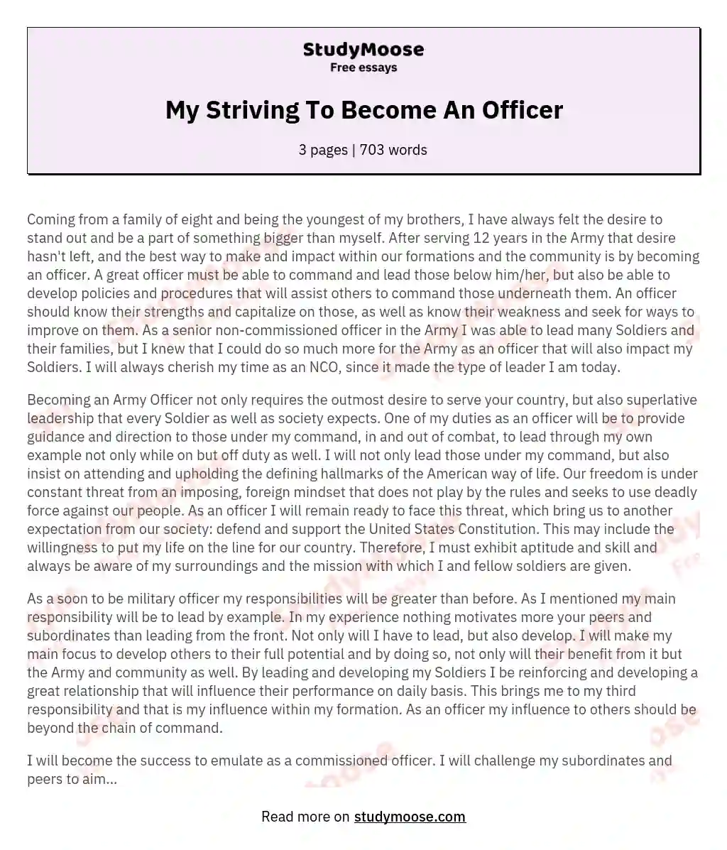 My Striving To Become An Officer essay