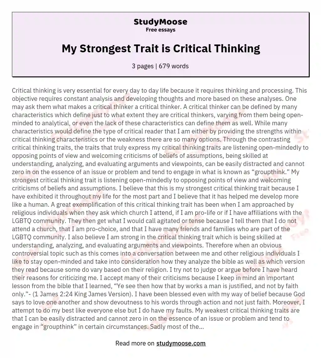 My Strongest Trait is Critical Thinking essay