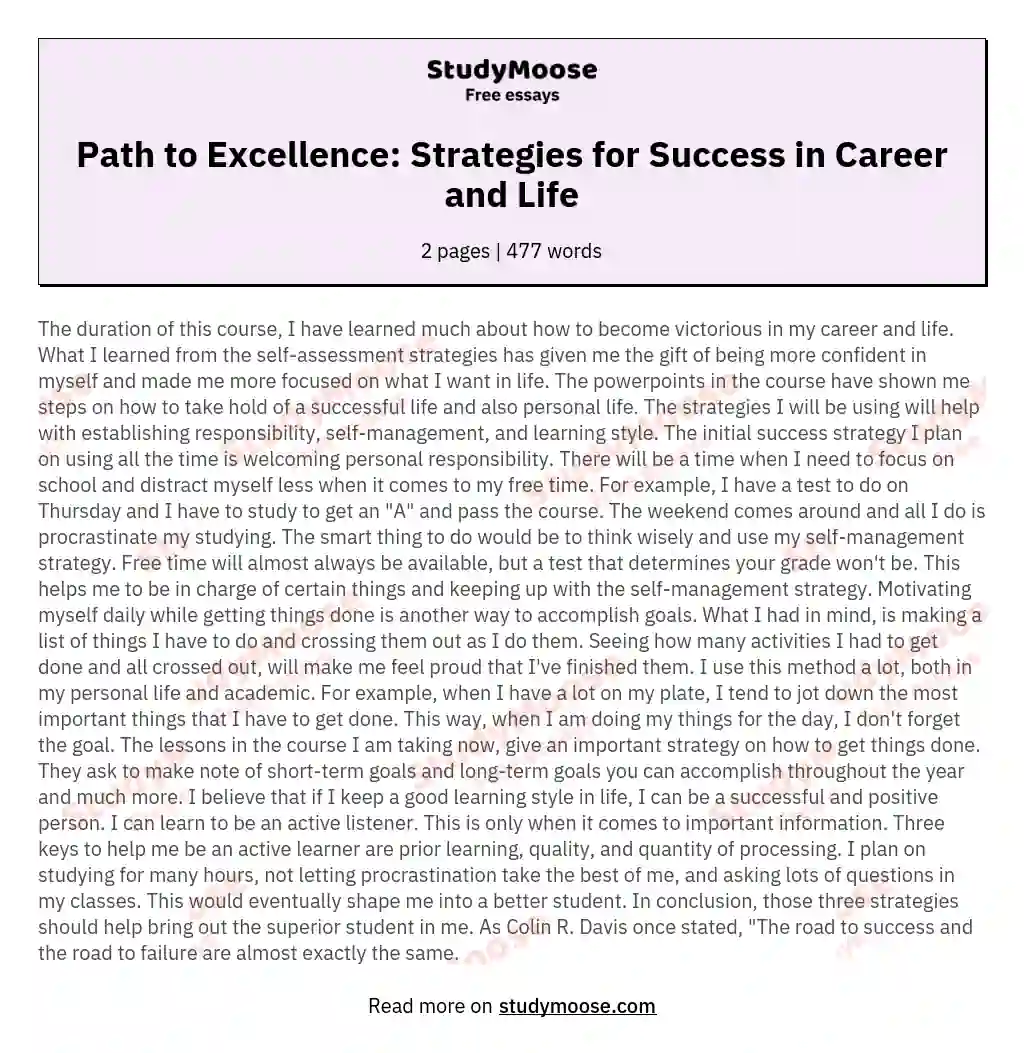 Path to Excellence: Strategies for Success in Career and Life essay