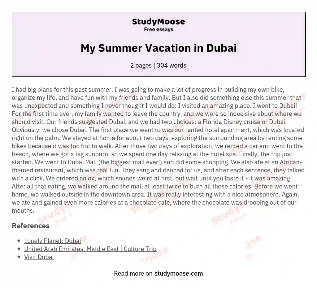 My Summer Vacation in Dubai