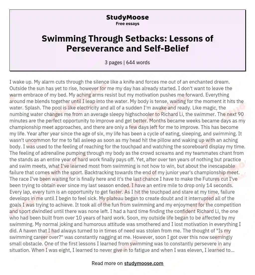 Swimming Through Setbacks: Lessons of Perseverance and Self-Belief essay