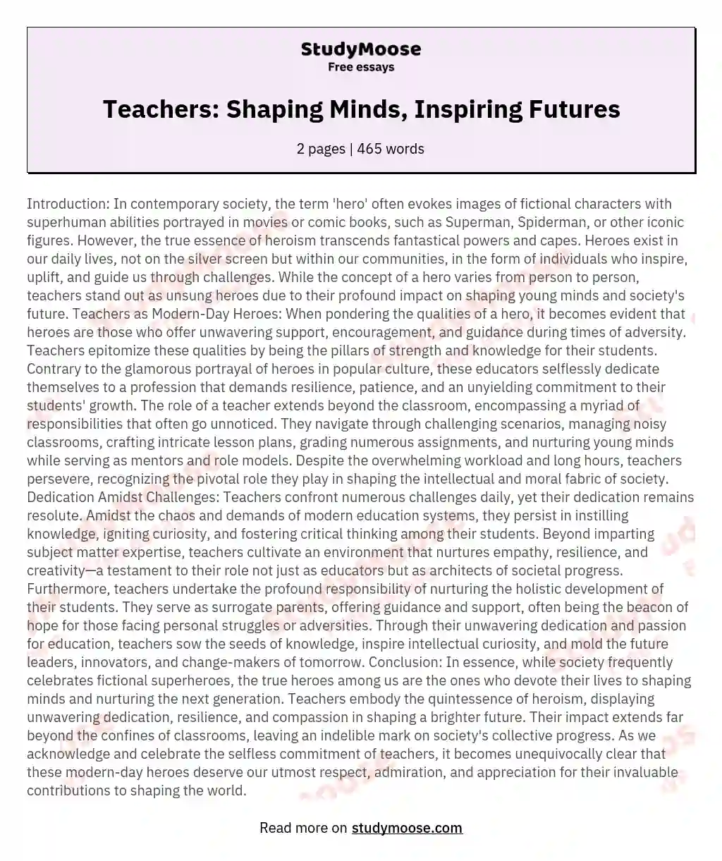 Teachers: Shaping Minds, Inspiring Futures essay
