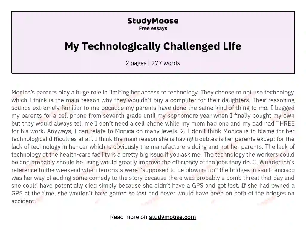 My Technologically Challenged Life essay