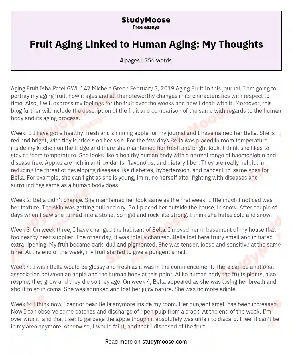 Fruit Aging Linked to Human Aging: My Thoughts essay