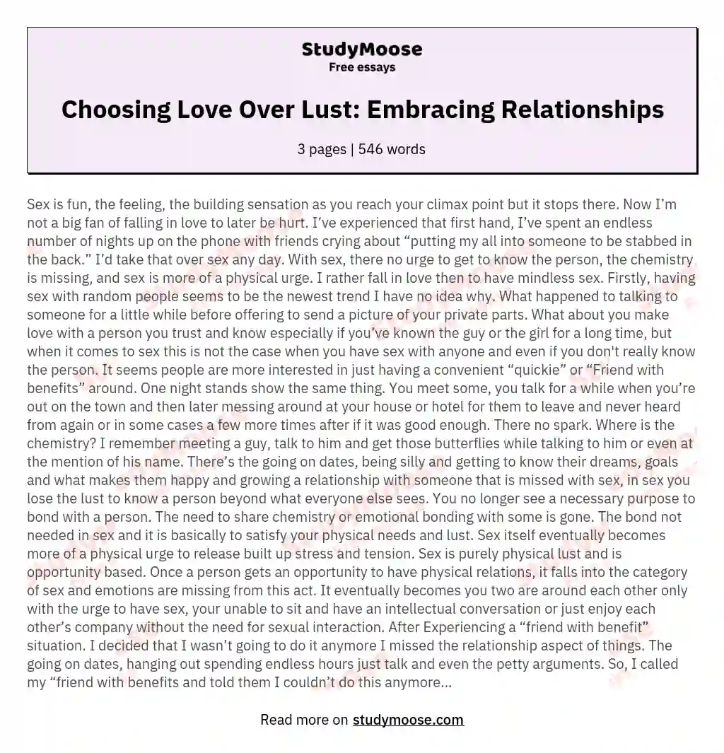 Choosing Love Over Lust: Embracing Relationships essay