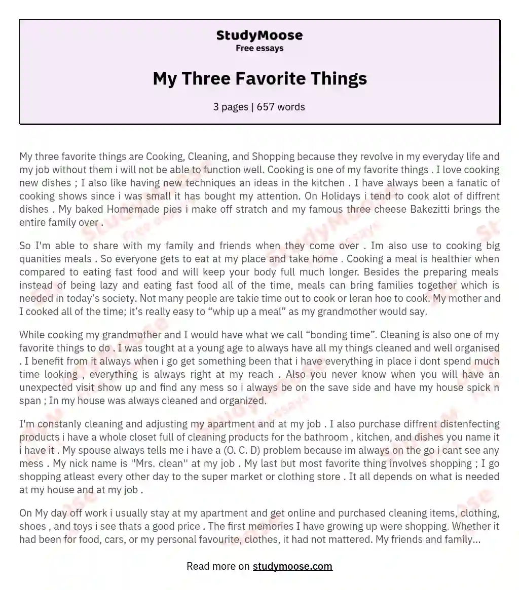 My Three Favorite Things essay