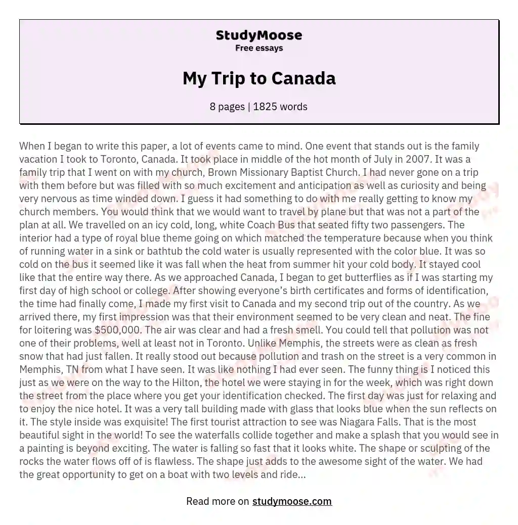 My Trip to Canada essay