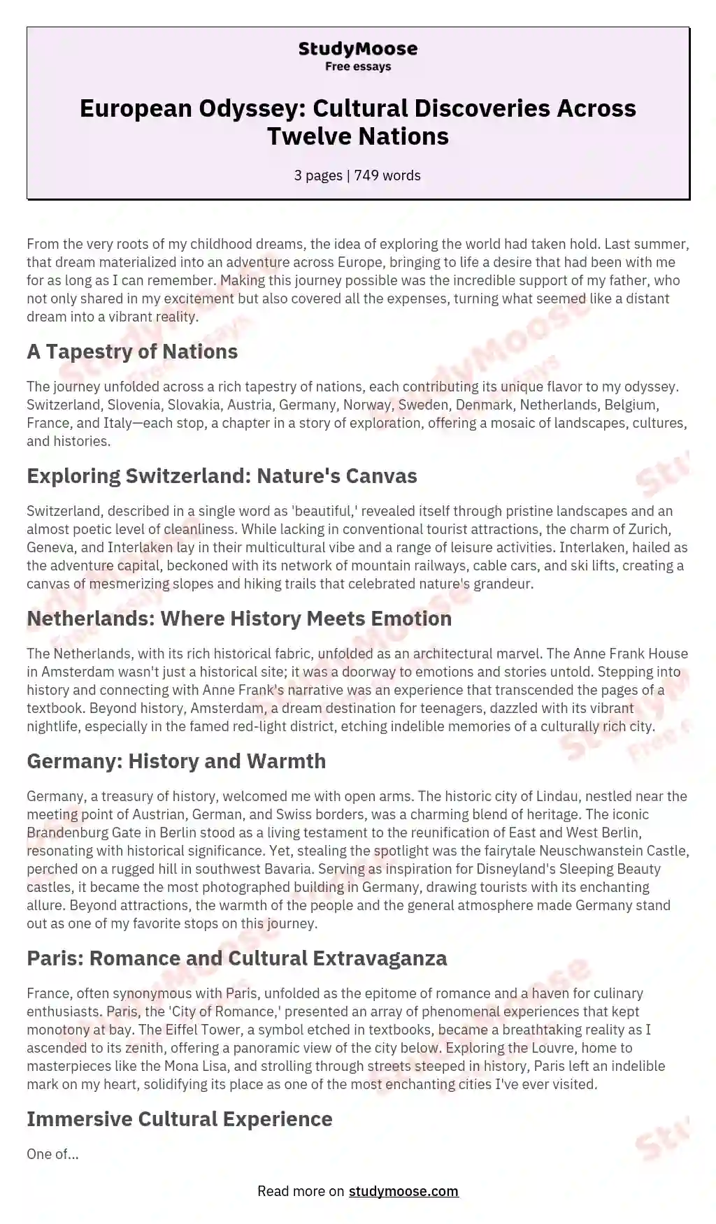 European Odyssey: Cultural Discoveries Across Twelve Nations essay