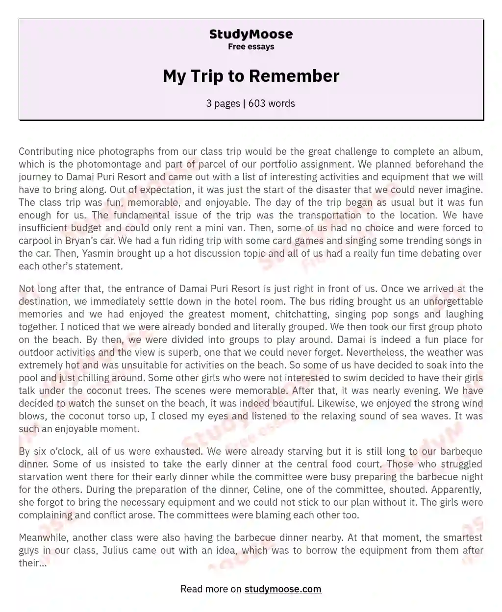 a trip to remember essay