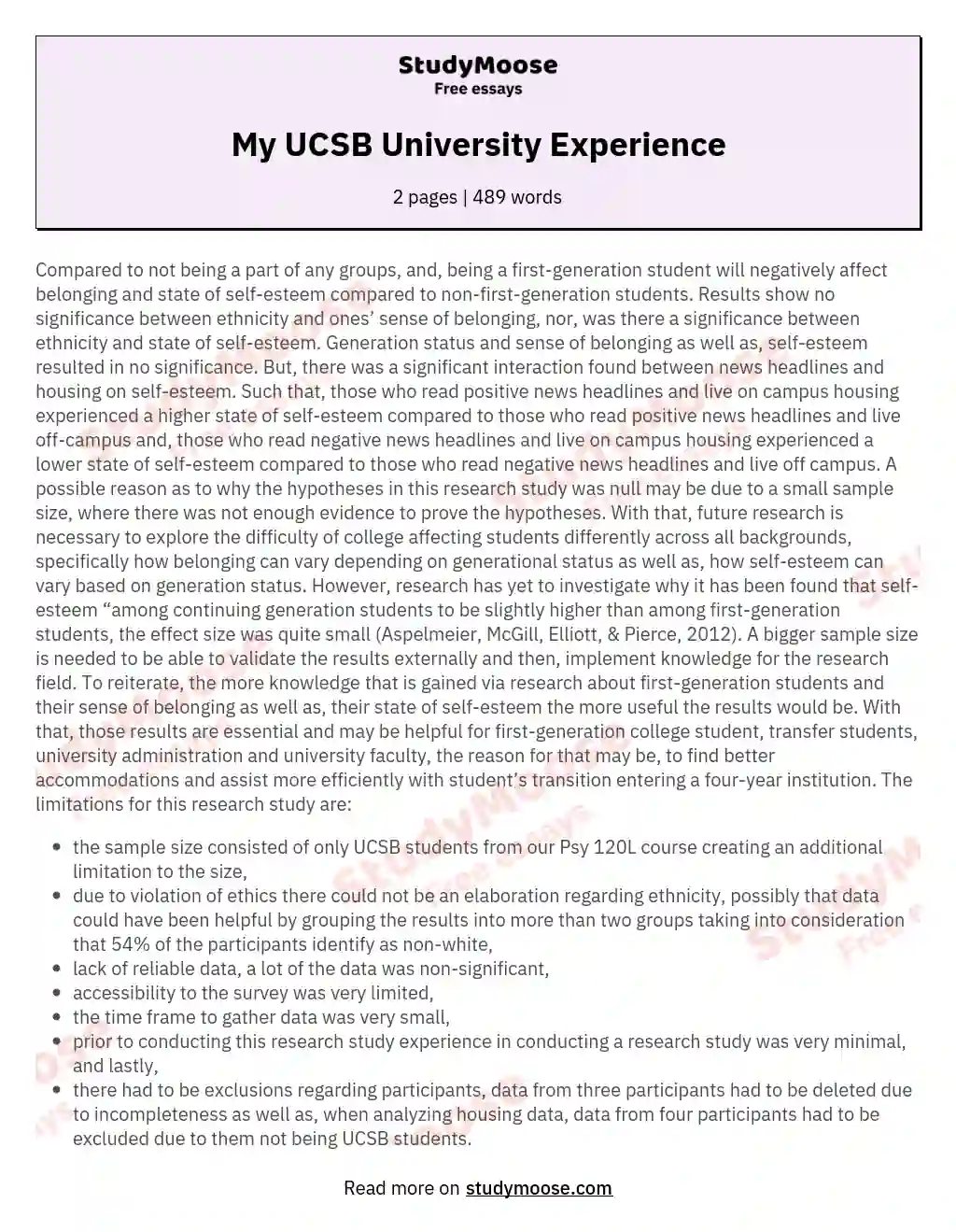 My UCSB University Experience essay