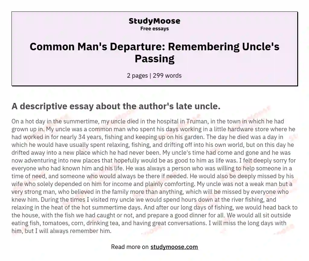 Common Man's Departure: Remembering Uncle's Passing essay