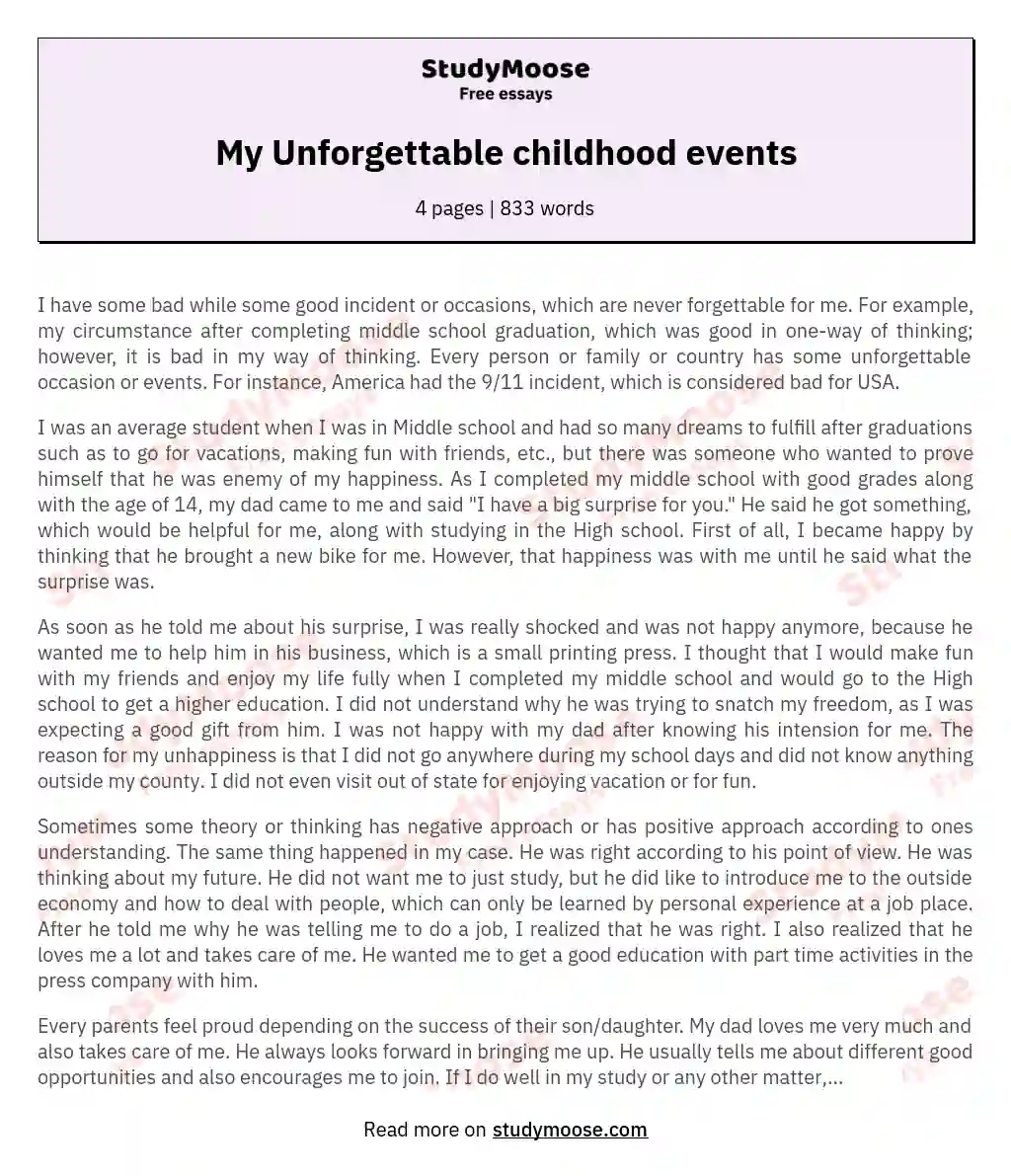 My Unforgettable childhood events essay