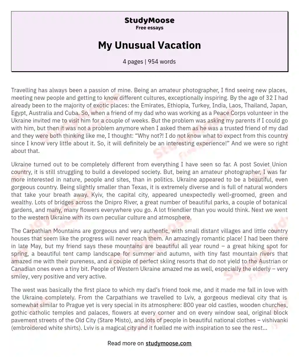 My Unusual Vacation essay