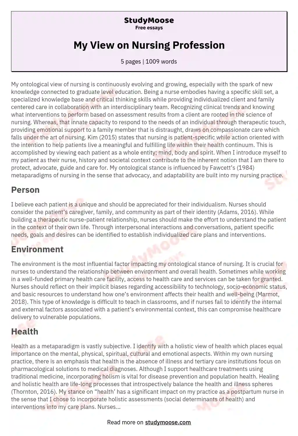 nursing profession essay pdf