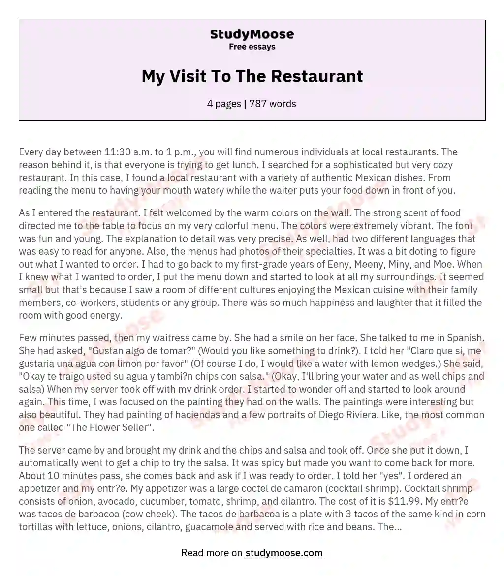 my dream restaurant short essay