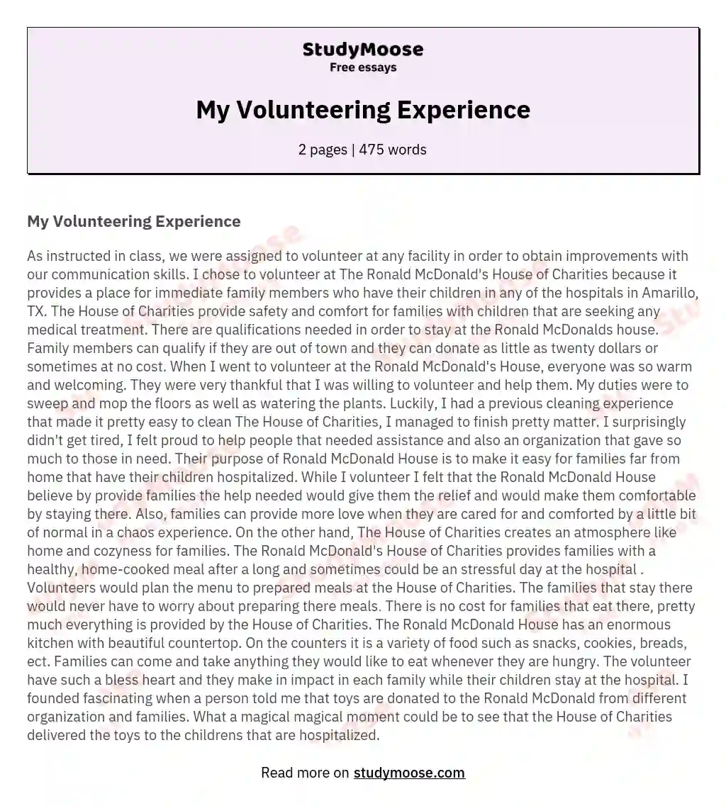 My Volunteering Experience