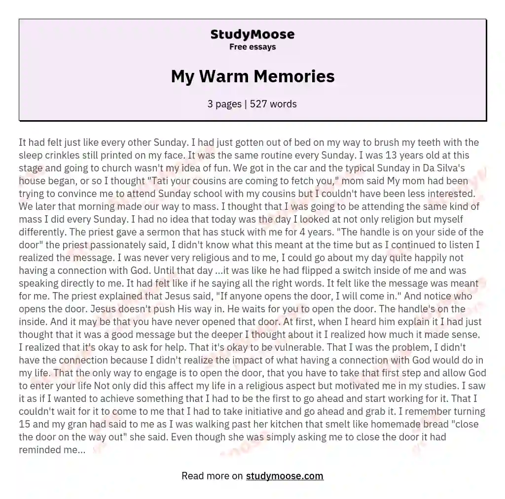 My Warm Memories essay