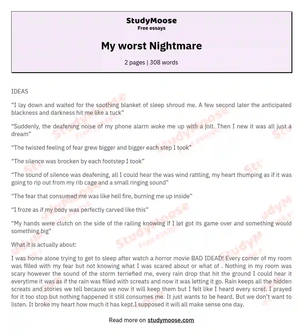 My worst Nightmare essay