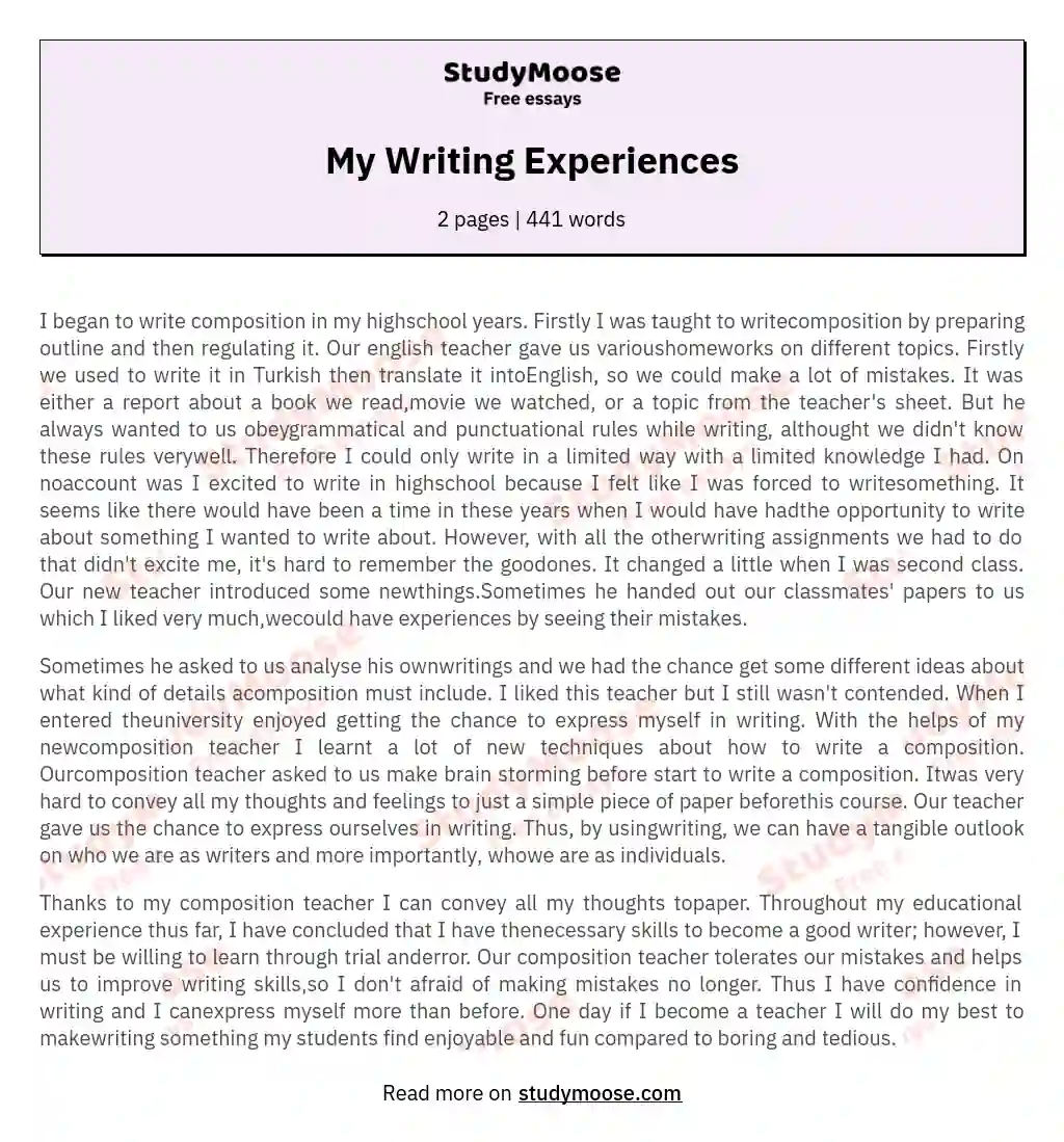 My Writing Experiences essay