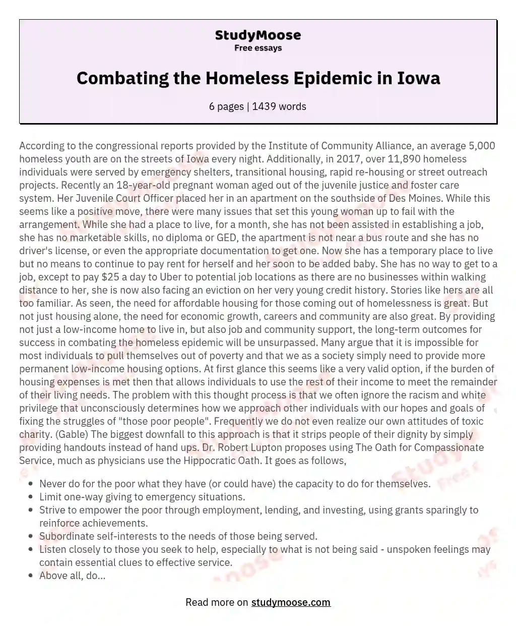 Combating the Homeless Epidemic in Iowa essay