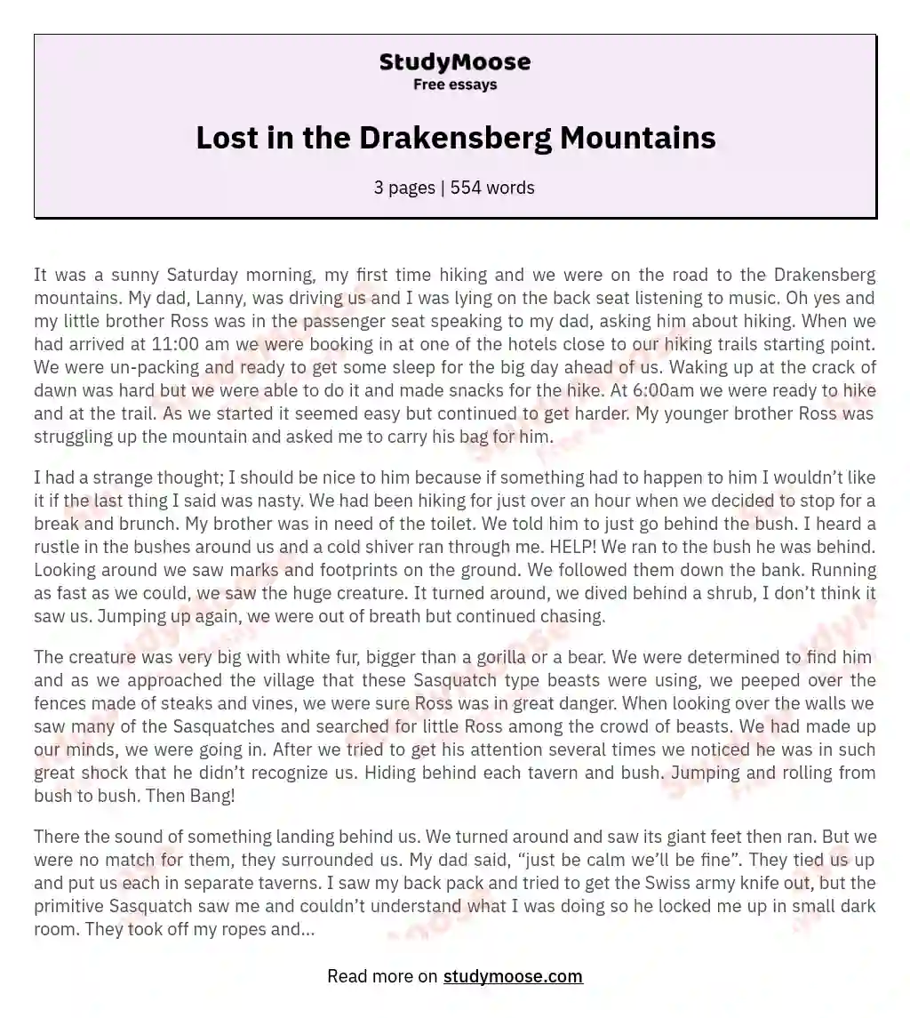 Lost in the Drakensberg Mountains essay