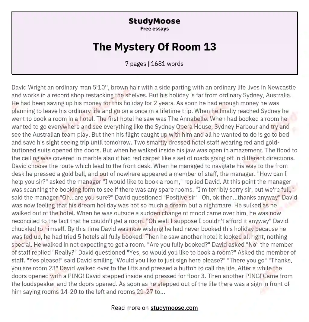 The Mystery Of Room 13 essay