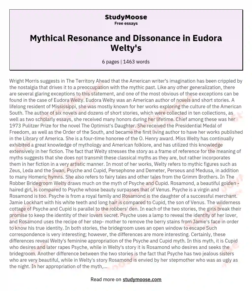 Mythical Resonance and Dissonance in Eudora Welty's essay