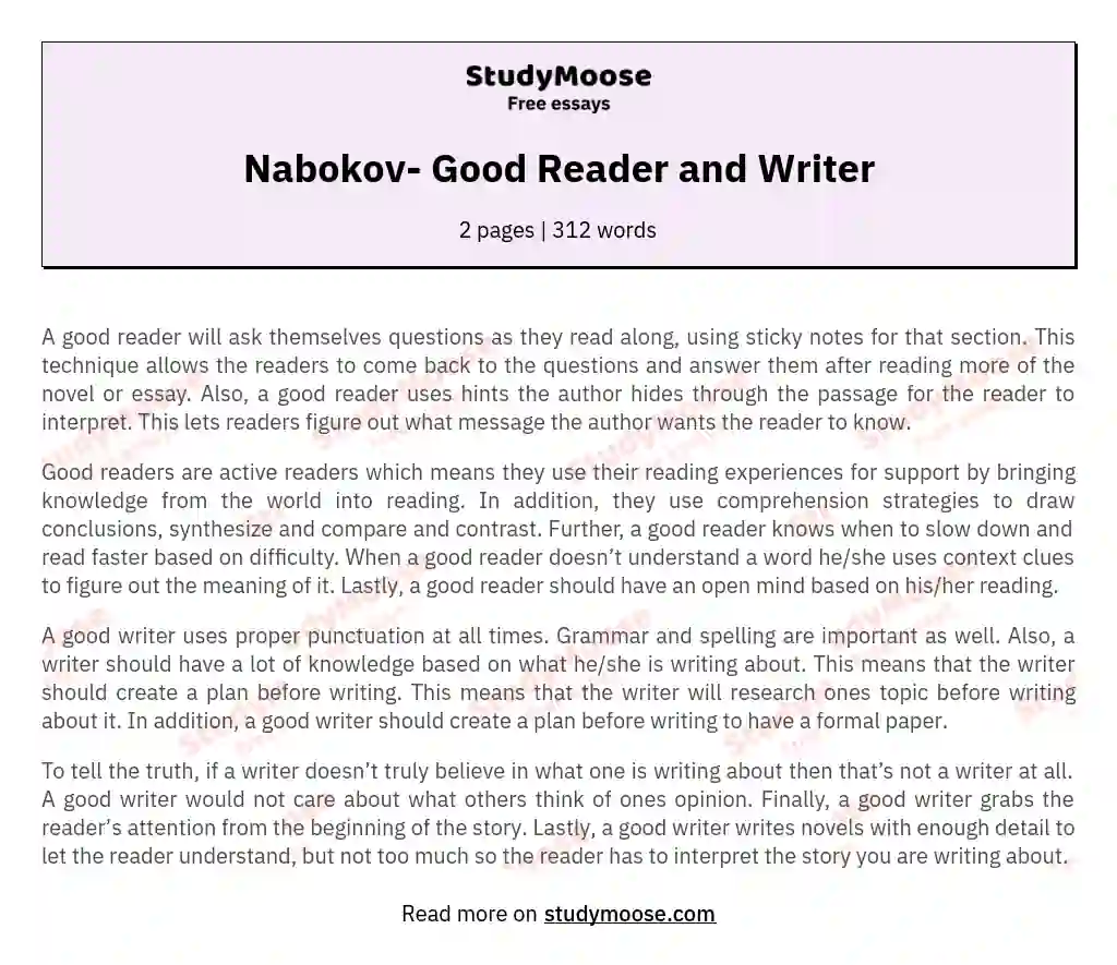Nabokov- Good Reader and Writer essay