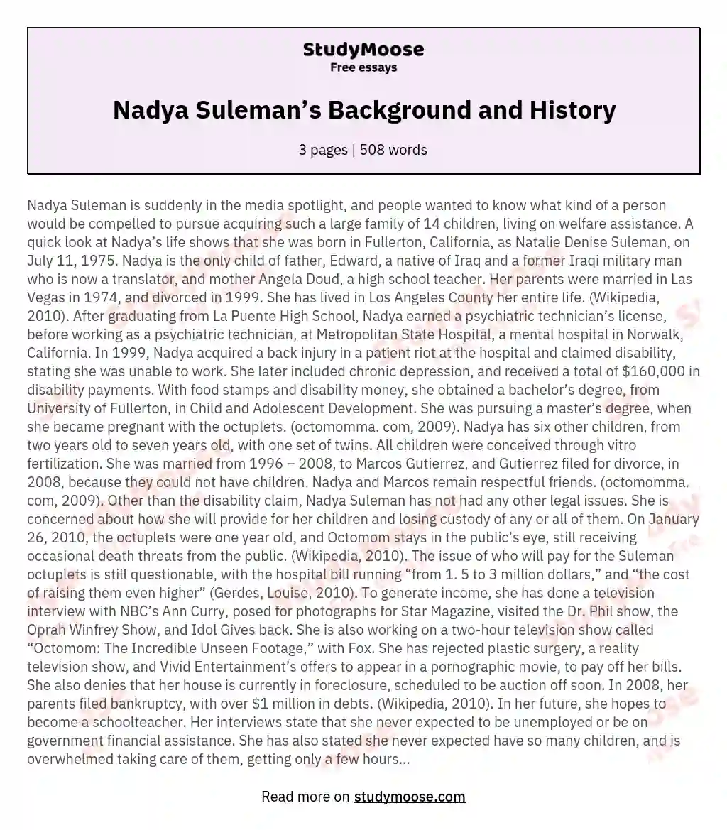 Nadya Suleman’s Background and History essay