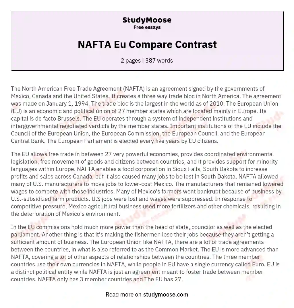 NAFTA Eu Compare Contrast essay