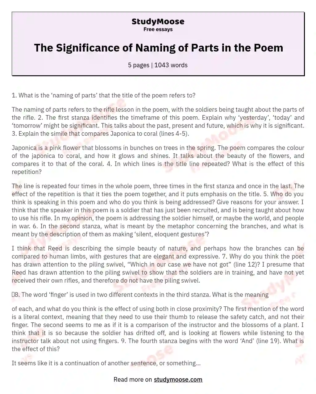 The Significance of Naming of Parts in the Poem