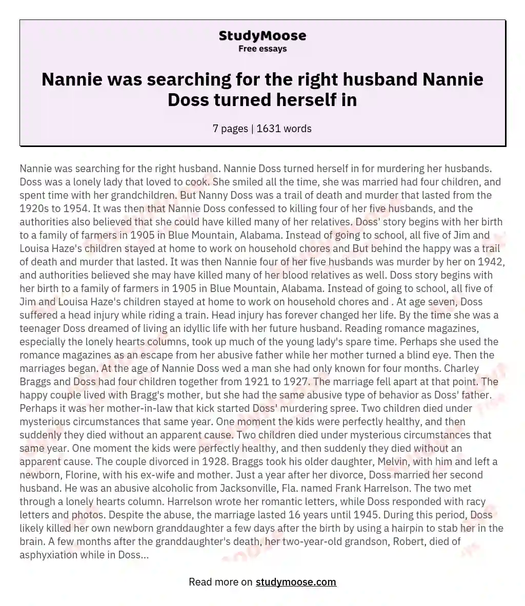 Nannie was searching for the right husband Nannie Doss turned herself in