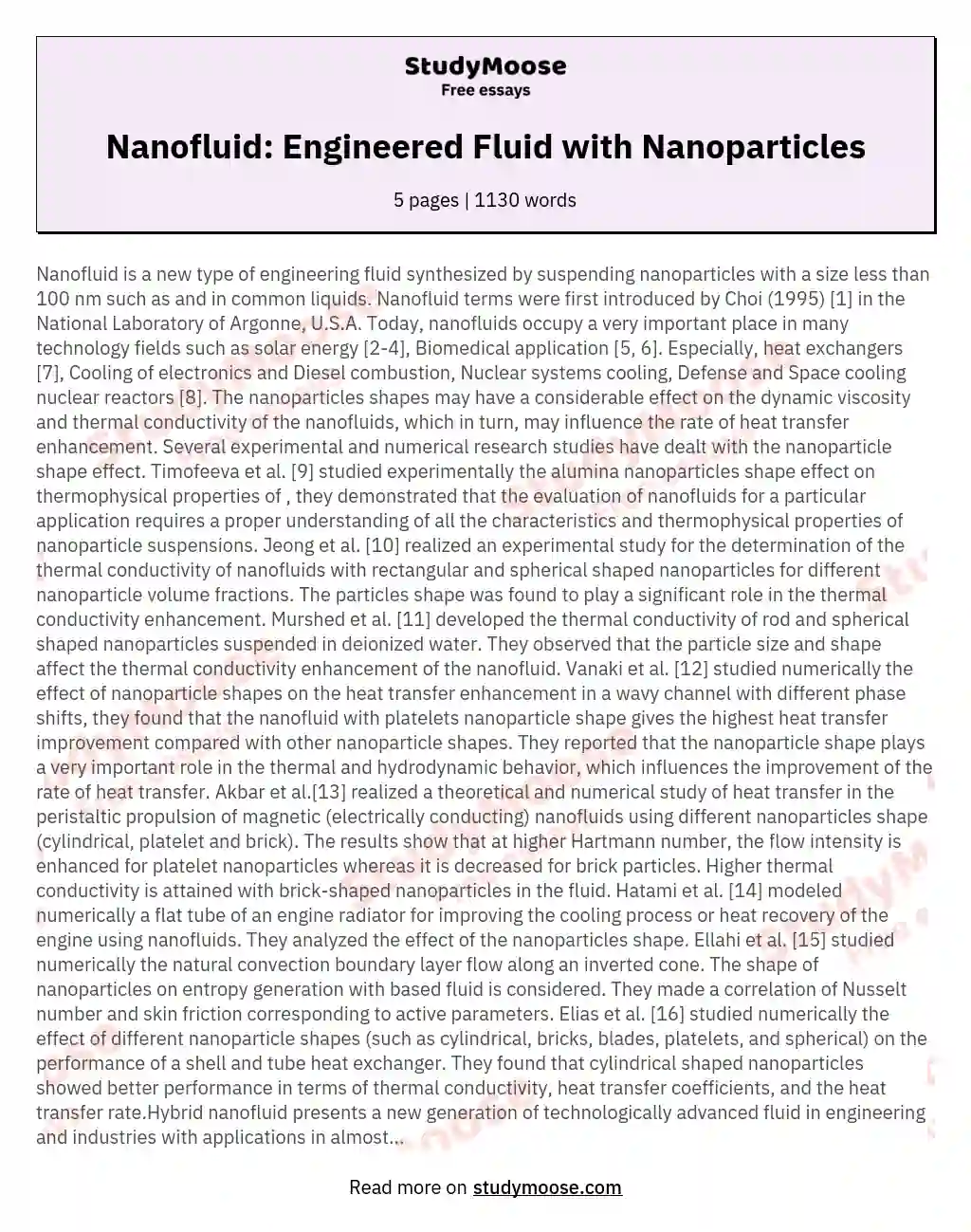 Nanofluid: Engineered Fluid with Nanoparticles essay
