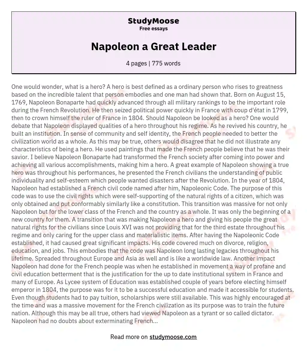 Napoleon a Great Leader essay